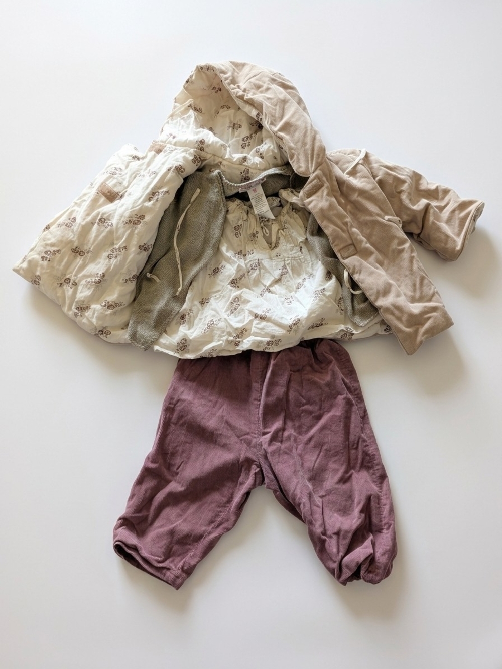 Vintage Bonpoint 4pc Set: Hooded Jacket, Long Sleeve Shirt, Cardigan & Pants 18M